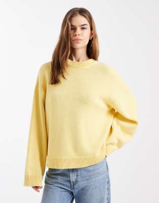 Asos Design Knit Wide Sleeve Cotton Blend Sweater In Yellow