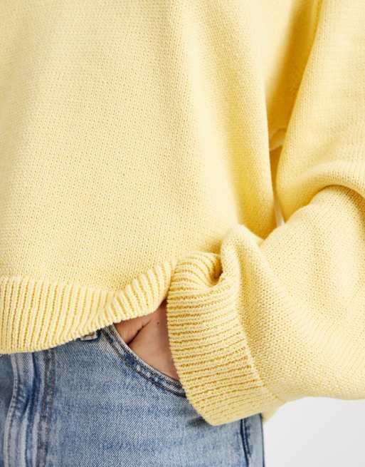 ASOS DESIGN knit wide sleeve cotton blend sweater in yellow, 3 of 4