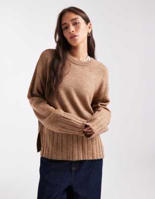 Asos Design Knit Wide Sleeve Sweater In Neutral