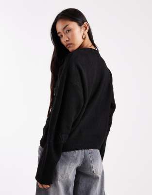 Asos Design Knit Wide Sleeve Sweater With Lace In Black