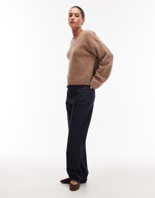 Asos Design Knit Wide Sleeve Sweater With Wool In Neutral