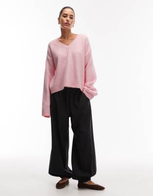 Asos Design Knit Wide Sleeve Sweater With Wool In Pink