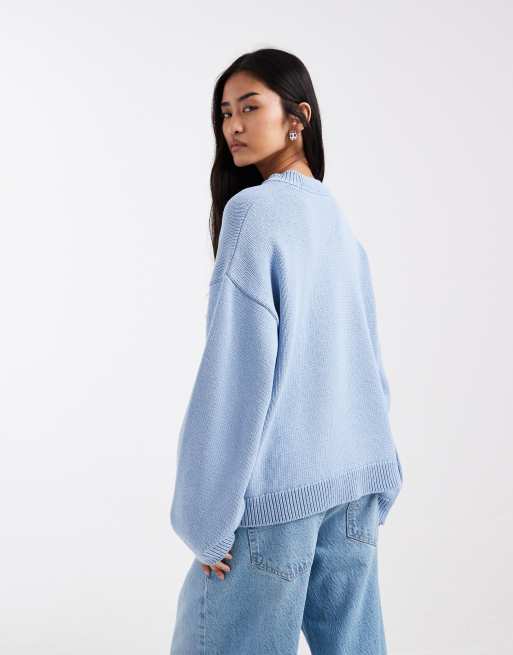 ASOS DESIGN knit wide sleeves cotton blend sweater in blue, 4 of 4