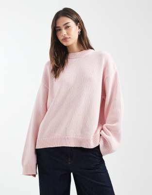 Asos Design Knit Wide Sleeves Cotton Blend Sweater In Pink
