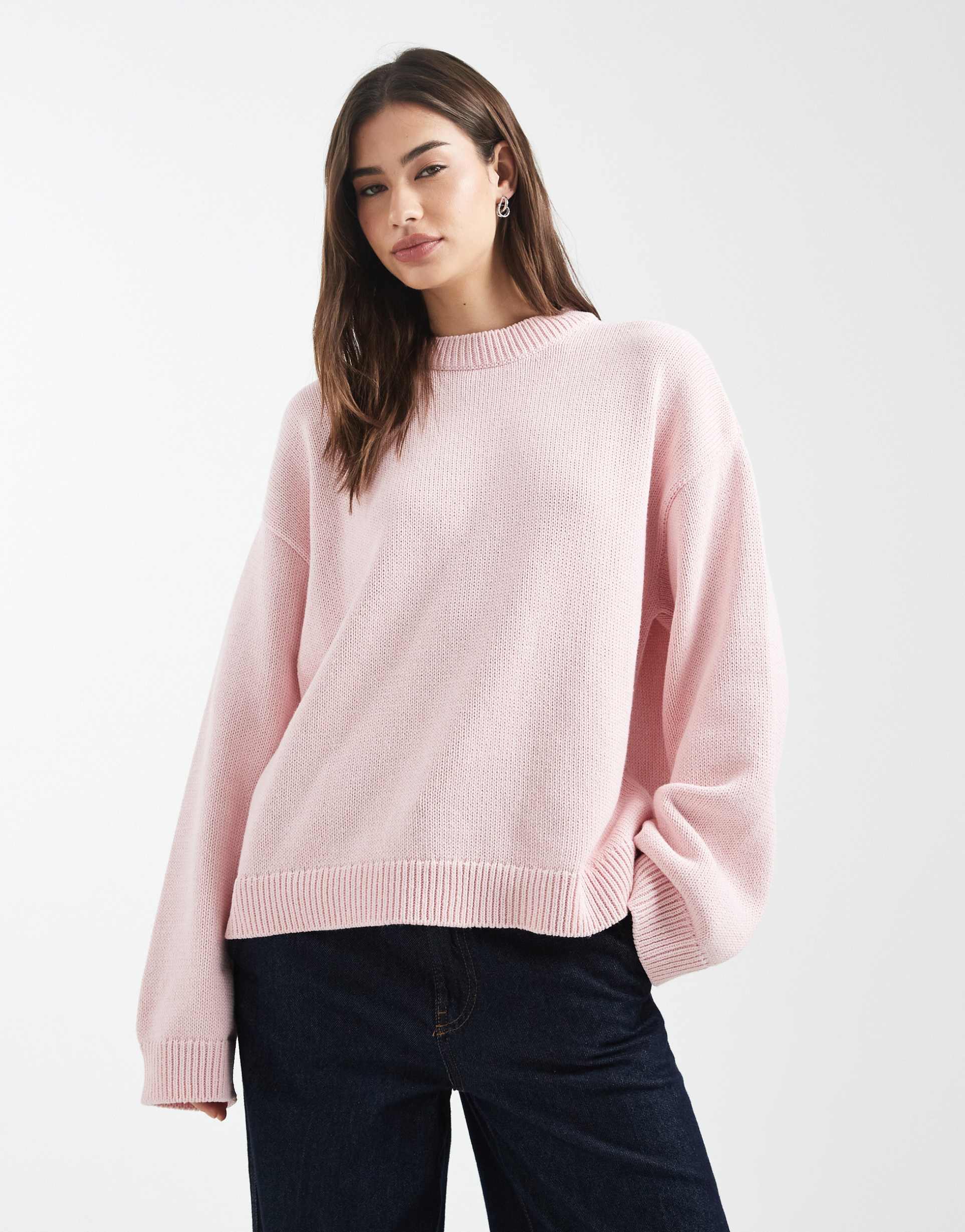 asos design knit wide sleeves cotton blend sweater in pink