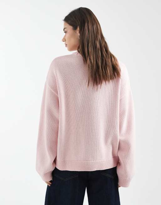 ASOS DESIGN knit wide sleeves cotton blend sweater in pink, 2 of 4