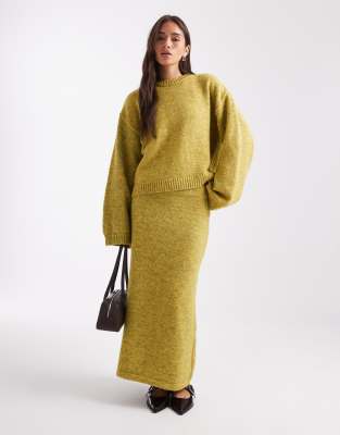 Asos Design Knit Wide Sleeves Wool Look Sweater - Part Of A Set-green In Multi