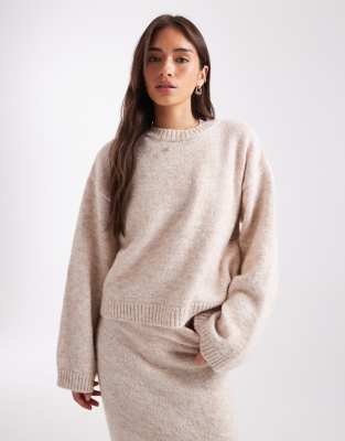 Asos Design Knit Wide Sleeves Wool Look Sweater - Part Of A Set-white
