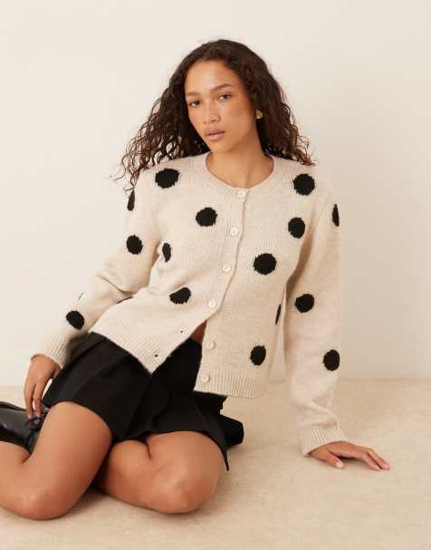 ASOS DESIGN knit wool blend cardigan in polka dot - view 1