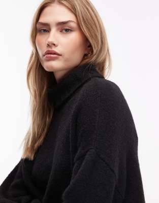Asos Design Knit Wool Blend High Neck Sweater In Animal Print