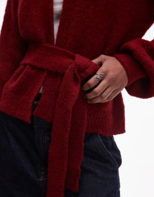 Asos Design Knit Wool Blend Oversized Cardigan With Tie Waist In Brown