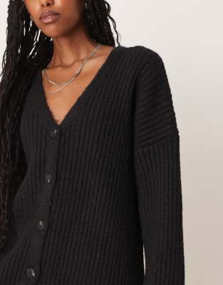 Asos Design Knit Wool Blend Slouchy Cardigan With Chunky Ribbed Texture In Black