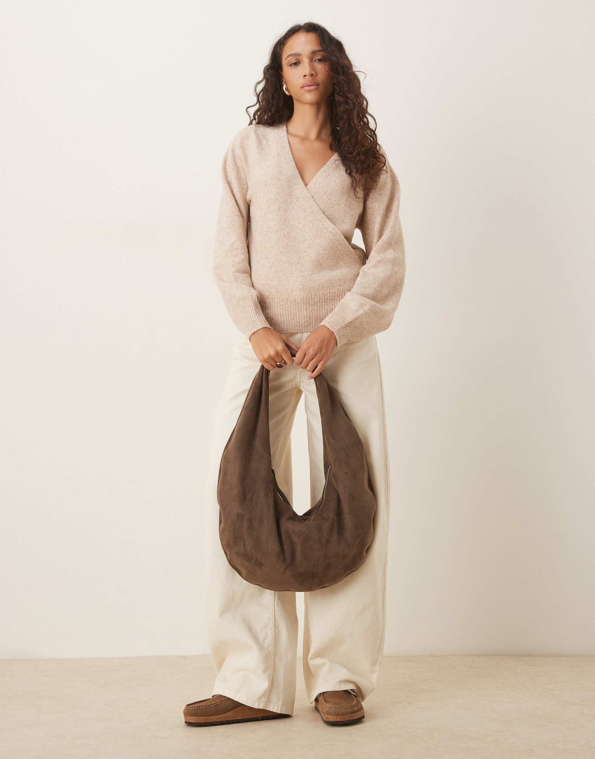 asos design knit wrap cardigan in oatmeal