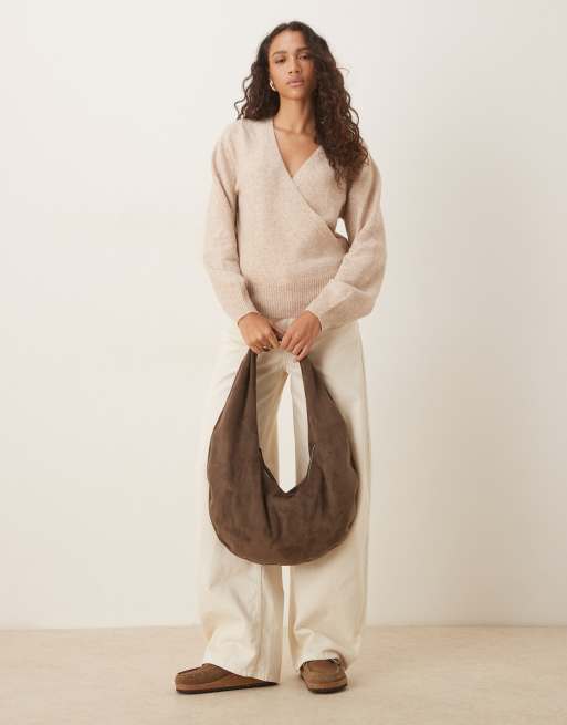 ASOS DESIGN knit wrap cardigan in oatmeal