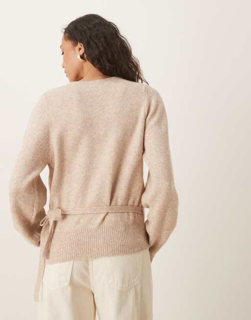 ASOS DESIGN knit wrap cardigan in oatmeal