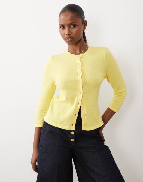 ASOS DESIGN knitted 3/4 sleeve cardigan in buttermilk