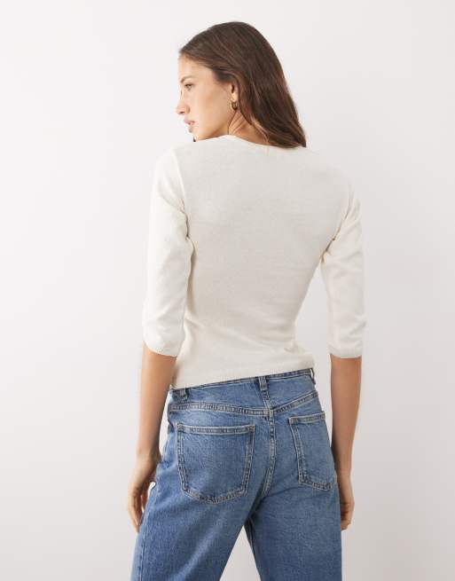 ASOS DESIGN knitted 3/4 sleeve top in cream, 4 of 4