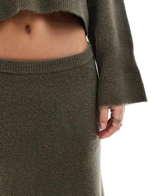 ASOS DESIGN knitted a line maxi skirt in khaki - part of a set