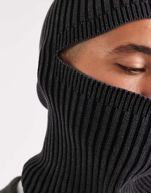 ASOS DESIGN knitted acid wash rib balaclava in gray