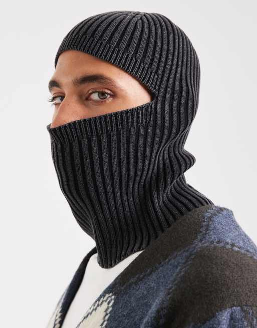 ASOS DESIGN knitted acid wash rib balaclava in gray