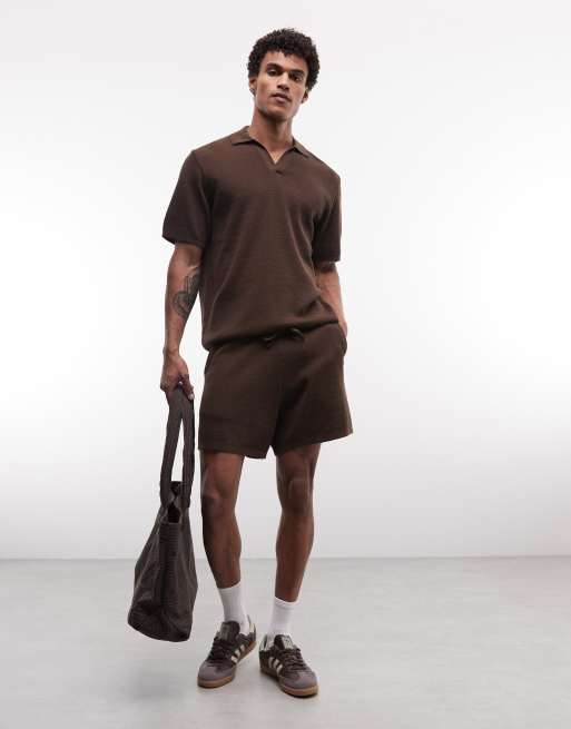 ASOS DESIGN knitted airtex shorts in brown, 2 of 5