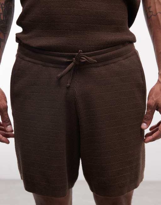 ASOS DESIGN knitted airtex shorts in brown, 4 of 5