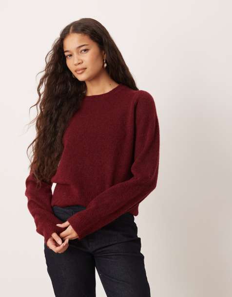 ASOS DESIGN knitted wool and alpaca blend fitted top in plum