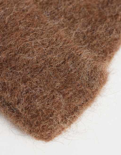 ASOS DESIGN knitted alpaca wool mix beanie in chocolate, 2 of 3