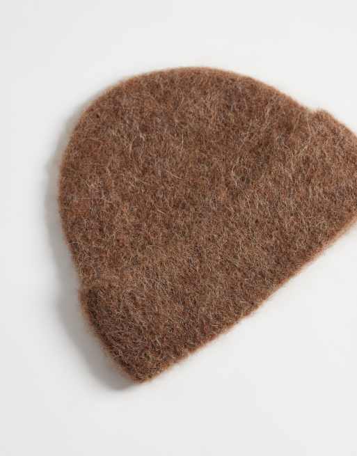 ASOS DESIGN knitted alpaca wool mix beanie in chocolate, 3 of 3