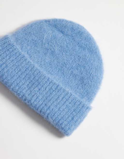 ASOS DESIGN knitted alpaca  wool mix beanie in mid blue, 3 of 3