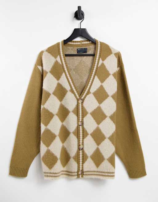 ASOS DESIGN knitted argyle cardigan in brown