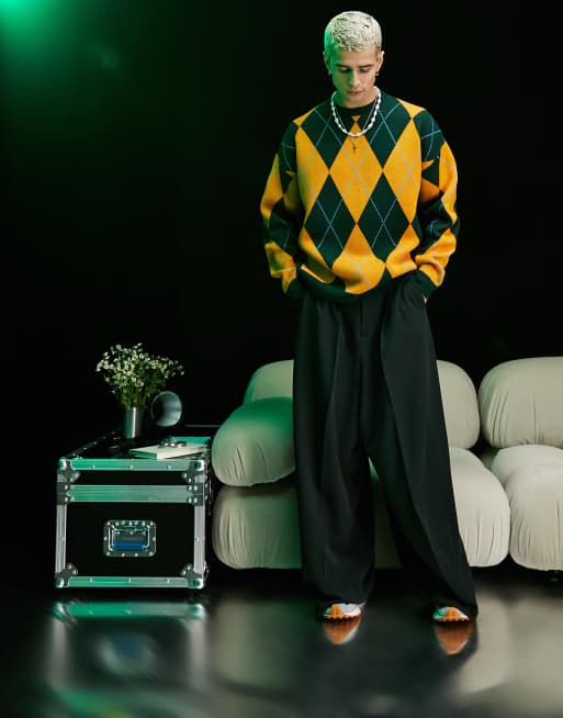 ASOS DESIGN knitted argyle sweater in green