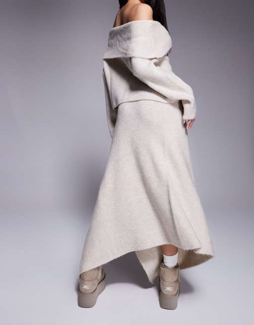 ASOS DESIGN knitted asymmetric maxi skirt in ecru (part of a set), 2 of 5