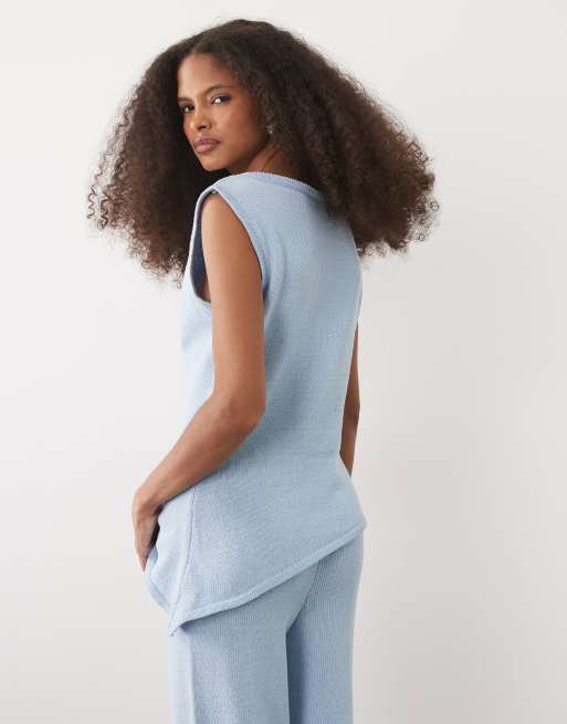 ASOS DESIGN knitted asymmetric top co-ord in blue, 2 of 4