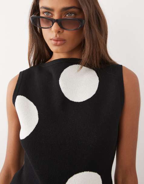 ASOS DESIGN knitted asymmetric top co-ord in polka dot - view 1