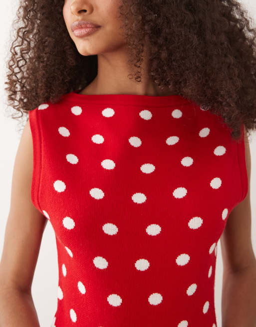 ASOS DESIGN knitted asymmetric top co-ord in red polka dot, 3 of 4