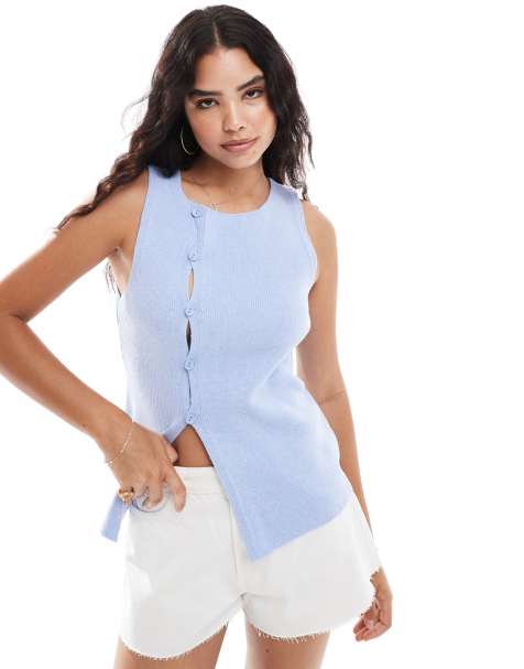 ASOS DESIGN knitted asymmetric waistcoat in blue - view 1