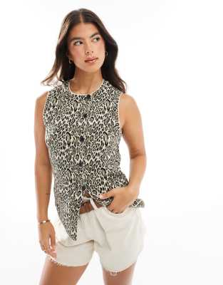 ASOS DESIGN knitted asymmetric waistcoat in leopard