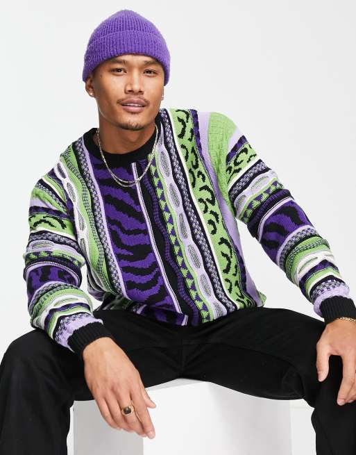 ASOS DESIGN knitted aztec design jumper in purple