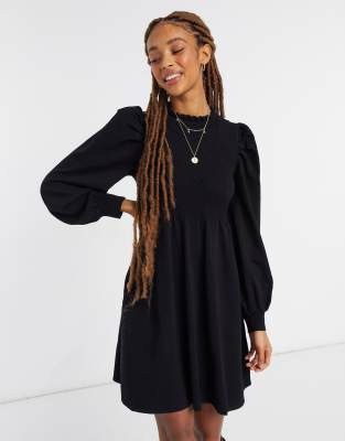 black long sleeve babydoll dress