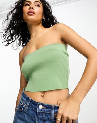 ASOS DESIGN knitted bandeau crop top in khaki