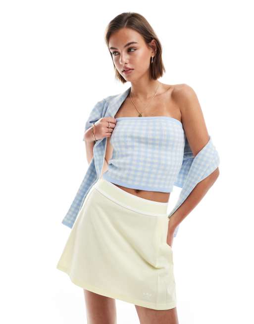 ASOS DESIGN knitted bandeau top in gingham in blue (part of a set)