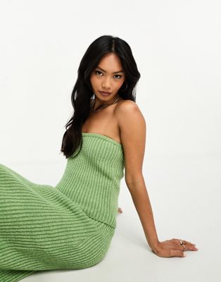 ASOS DESIGN knitted bandeau top in textured yarn in khaki