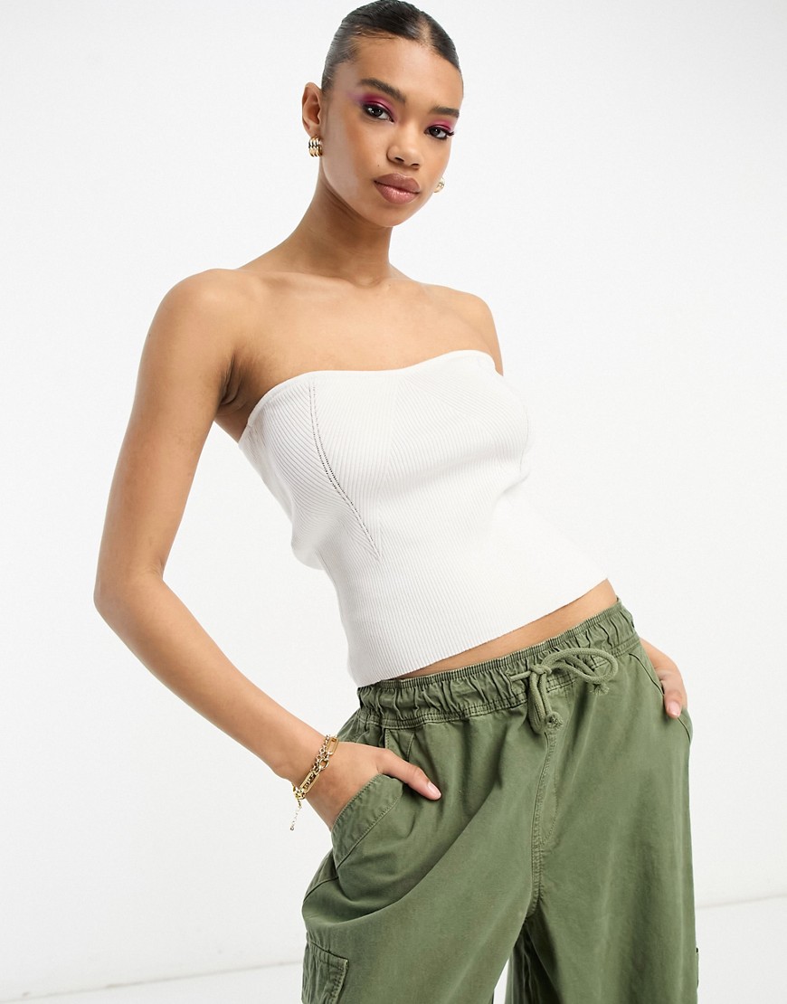 ASOS DESIGN knitted bandeau top in white