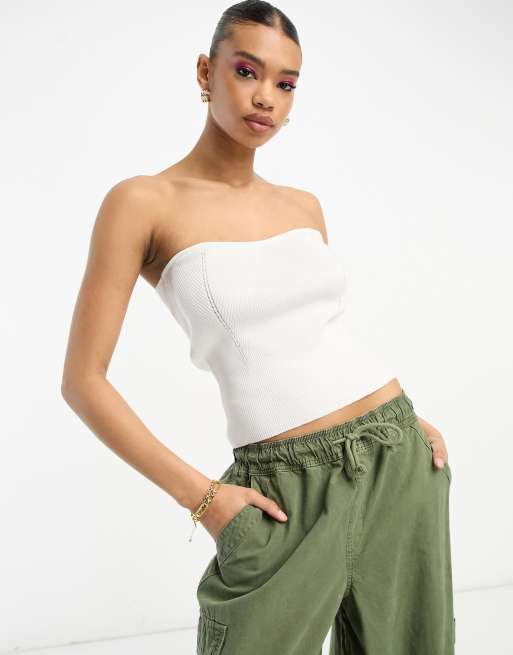 ASOS DESIGN ultimate bandeau crop top with skinny straps in white