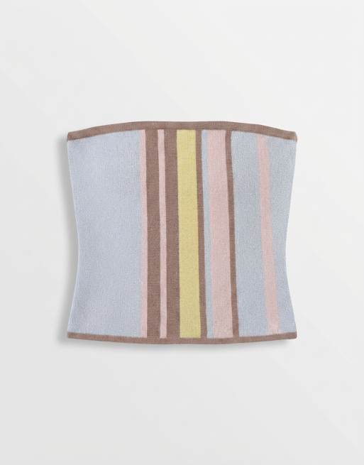 ASOS DESIGN knitted bandeau top set in pastel stripe, 6 of 7