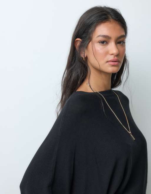 ASOS DESIGN knitted batwing waisted long sleeve top in black, 2 of 5