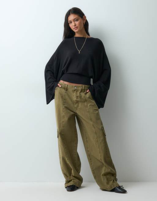 ASOS DESIGN knitted batwing waisted long sleeve top in black, 3 of 5