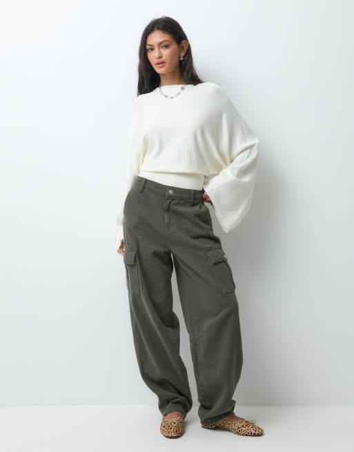 ASOS DESIGN knitted batwing waisted long sleeve top in cream, 2 of 5
