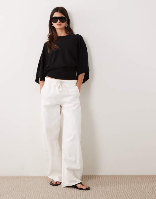 ASOS DESIGN knitted batwing waisted top in black, 2 of 4
